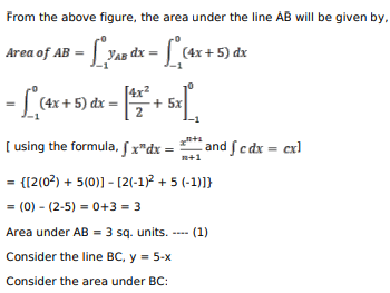 Using Integration Find The Area Of Dabc The Equation Of Whose Sides Ab And Ac Are Given By Y 4x 5 X Y 5 And 4y X 5 Respectively India Site