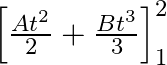 \left[\frac{A t^{2}}{2}+\frac{B t^{3}}{3}\right]_{1}^{2}