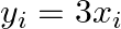 \[{y_i} = 3{x_i}\]